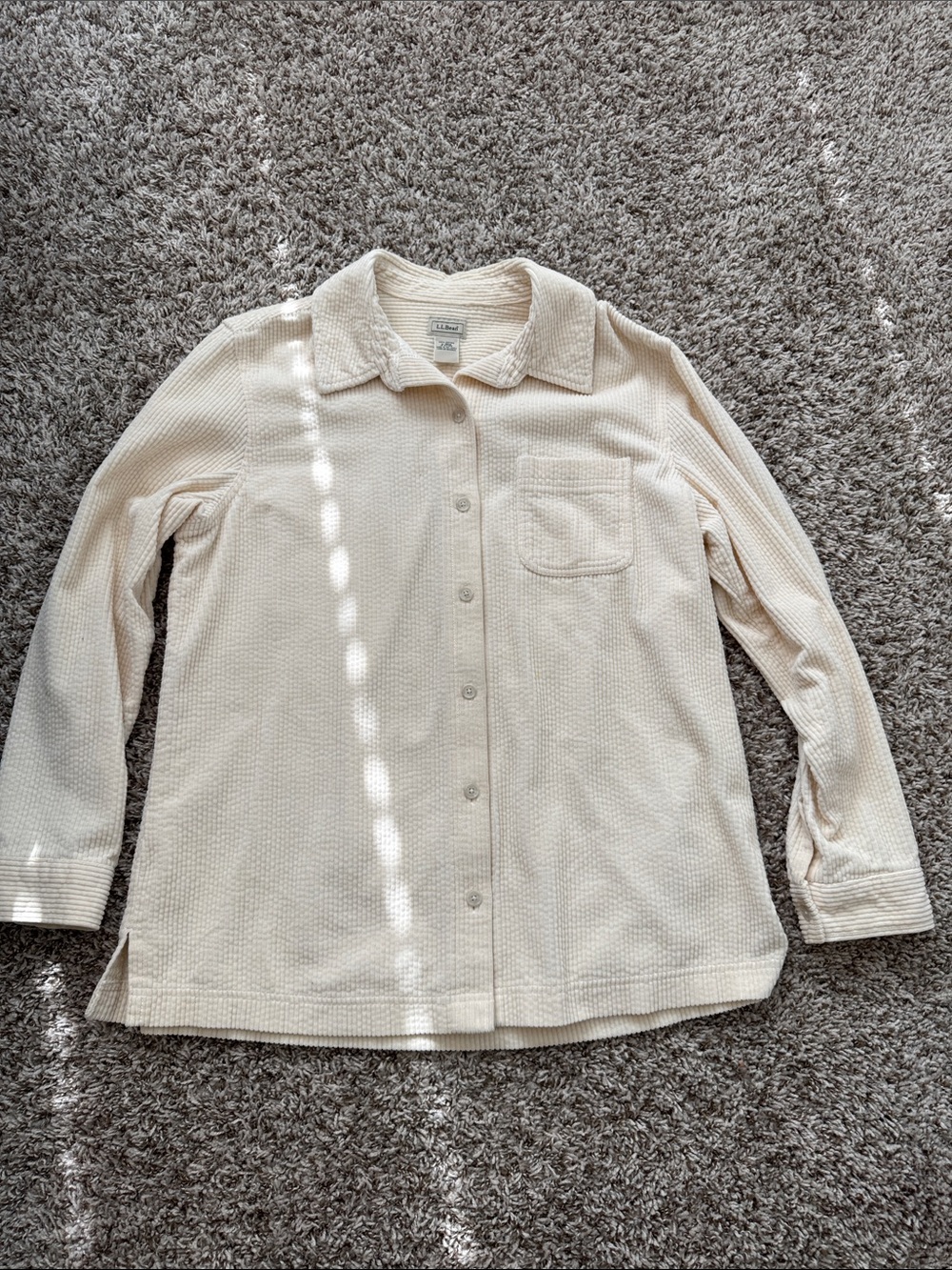 L.L. Bean Cream Waffle Knit Shirt Jacket 100% Cotton Button Front Overshirt Size